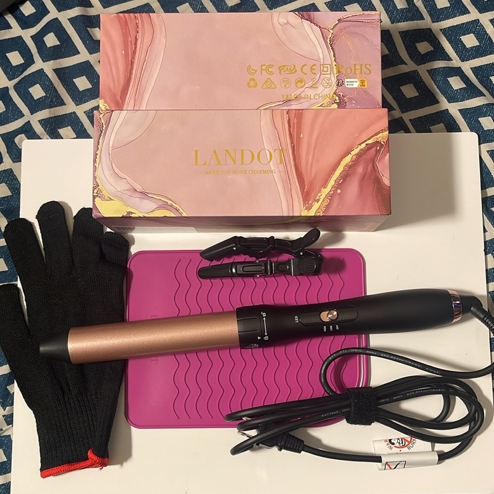 Pink Curling Wand Iron 1-1/4Inch: Clip Free Hair Curler Relaxed Curls & Beach​​​ - Picture 7 of 8